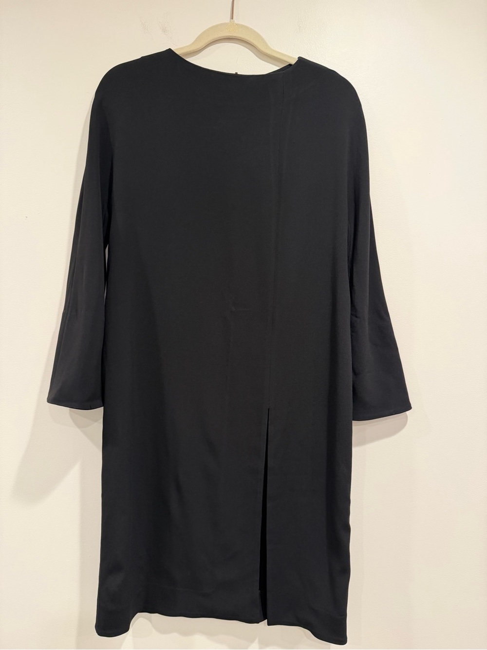 MARNI Italian Black Fully Stretch Cady Bell Sleeve Front-Slit Dress IT 44 / US 8